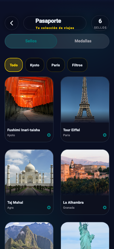 Pantalla del Pasaporte de Viaje de Tourist Lens